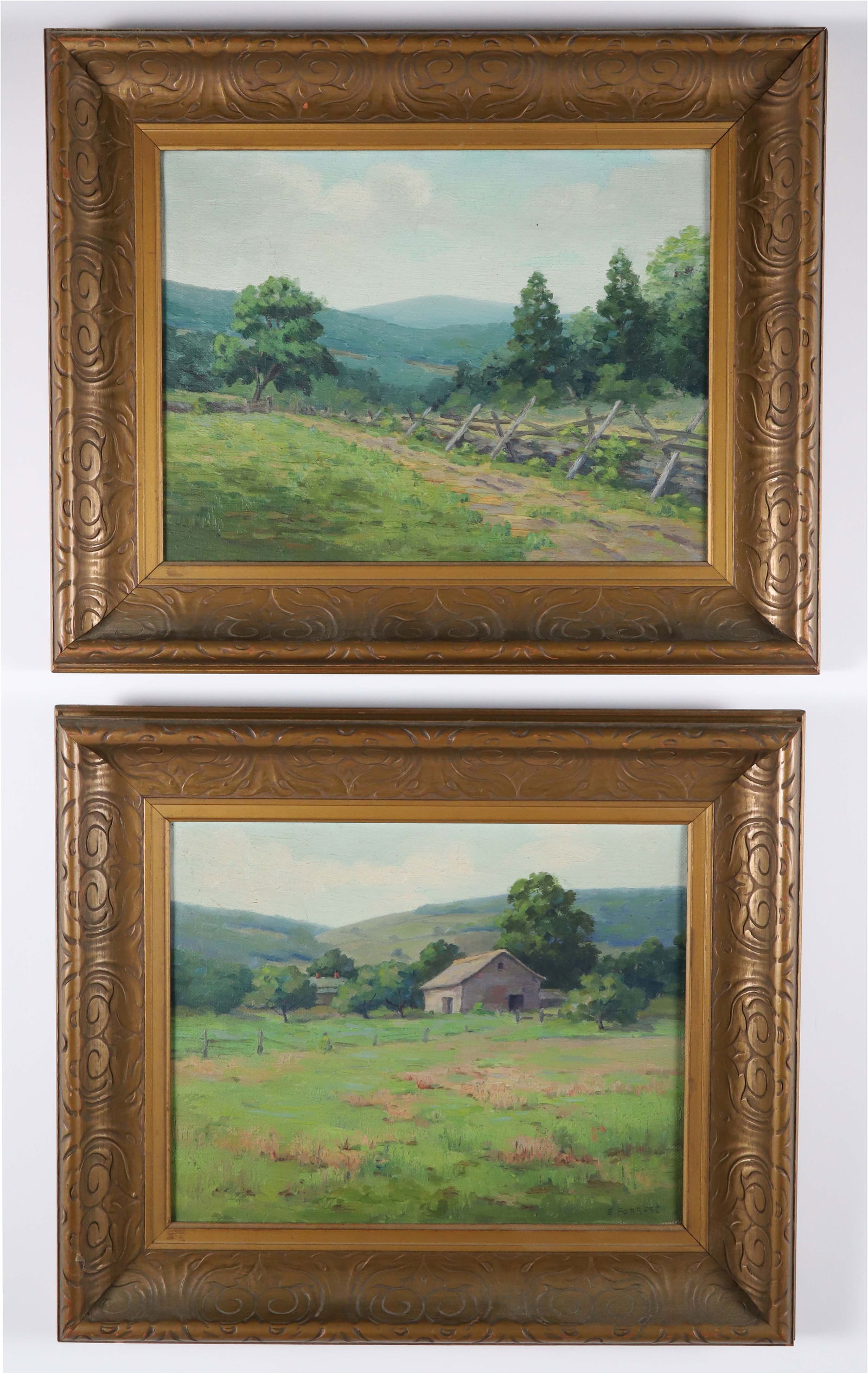 Pair of Everett Forrest (1893-1961) Oil on Canvas American Pastoral Landscape Scenes (1 of 5)