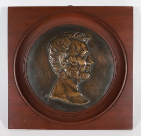 Patina Metal Casting of Abraham Lincoln in Custom Mahogany Frame