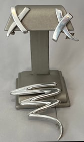 Paloma Picasso Sterling Silver Squiggle Brooch for Tiffany & Co., 1985 and "X" Earrings