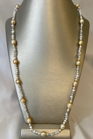 Golden South Sea and White Keshi Pearl Necklace