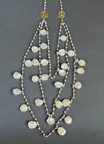 Triple Strand Baroque and Seed Pearl Necklace Set in Sterling Silver Vermeil