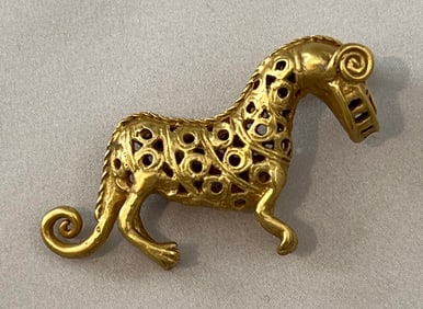 24K Gold Plated Pierced Body Stylized Horse Brooch