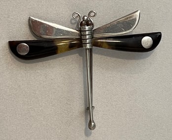 Vintage William Spratling Taxco Sterling Silver and Tortoiseshell Dragonfly Brooch Pin