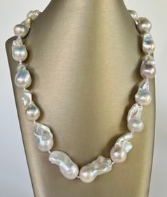 12mm x 30mm White Fresh Water Baroque Pearl Necklace