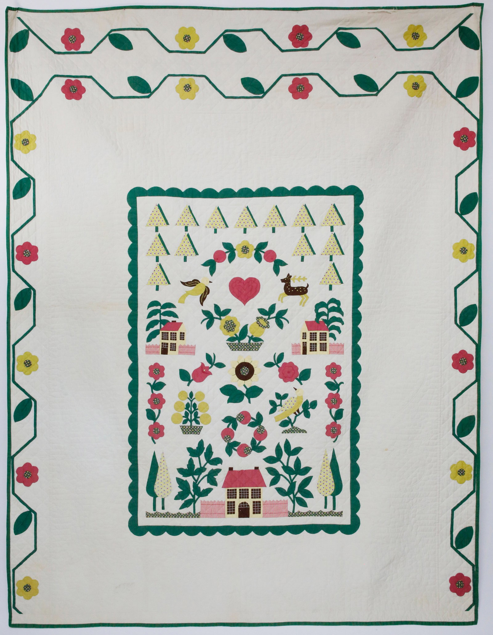 Folk Art American Applique Quilt circa 1940s (1 of 6)