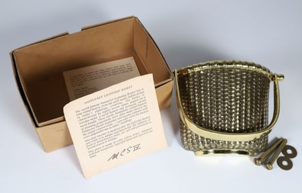 Vintage Brass Nantucket Basket Door Knocker, Signed "MCS 87" On Reverse