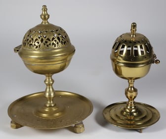 Two Antique Brass Incense Burners