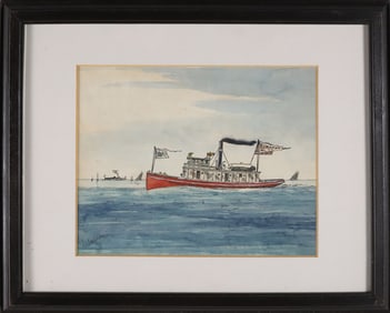 J. Jackson Watercolor on Paper "Portrait of the Steam Powered Tugboat Dorothy"