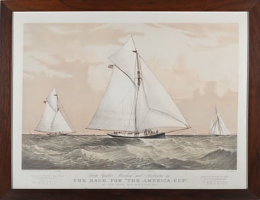 Currier & Ives Chromolithograph "The Race for the America Cup", circa 1882
