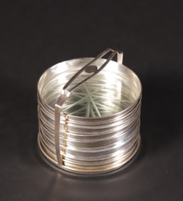Set of Eight Sterling Silver and Etched Glass Coasters