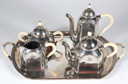Vintage Ocean Liner Five Piece Electroplate Tea and Coffee Service