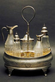 Peter, Anne and William Bateman George III Silver Cruet Stand, London circa 1802