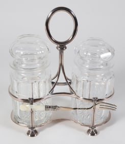 Silver Plated and Crystal Jars Condiment Carrier, 19th Century