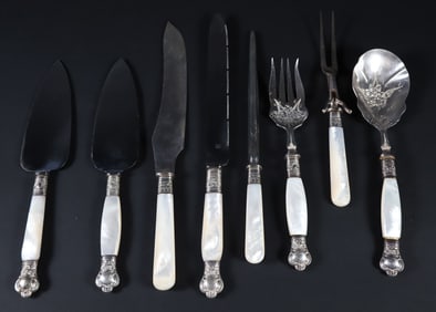 Eight English Mother of Pearl Handled Serving Pieces