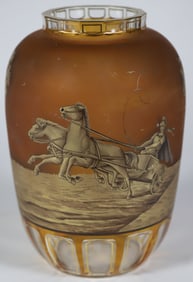 Antique Bohemium Amber Art Glass Neoclassical Decorated and Overlay Vase, Signed A. Otto