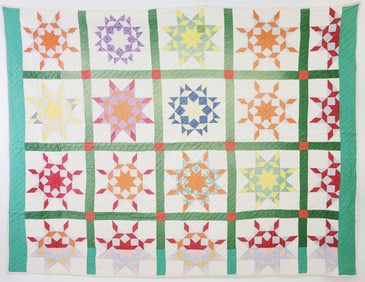 Vintage Multi-Color Star Patchwork Quilt, circa 1930s