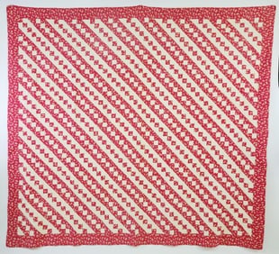 Vintage Red and White Alternating Bands Patchwork Quilt