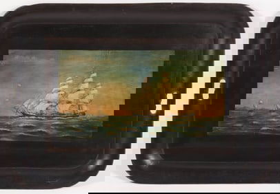 Maritime Decorated Tole Tray, 19th Century