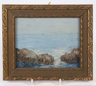 Vintage Impressionist Oil on Board "Rocky Seascape"