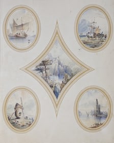 Five 19th Century Dutch Watercolor Seascape Cameos