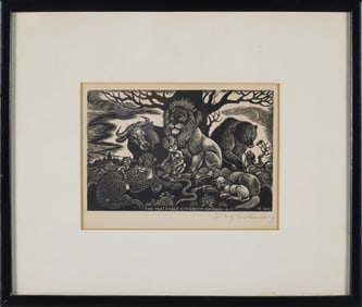 Signed Fritz Eichenberg Linocut "The Peaceable Kingdom", circa 1950