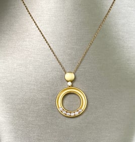 Sterling Silver Vermeil Seed Pearl "Circle" Pendant Necklace