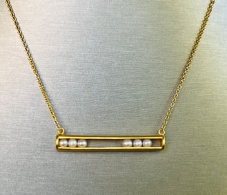 Sterling Silver Vermeil "Bar" Pendant Necklace with Six Moving Seed Pearls