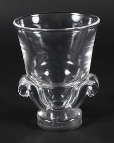 Signed Steuben Clear Crystal Vase with Applied Handles