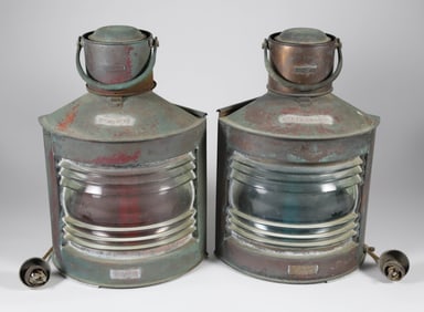 Pair of Antique Meteor Brand Port and Starboard Lanterns