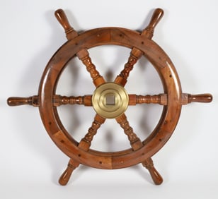 Contemporary Mahogany and Brass Ship's Wheel