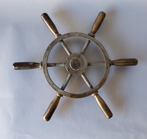 Vintage Brass and Steel Yacht Ships Wheel