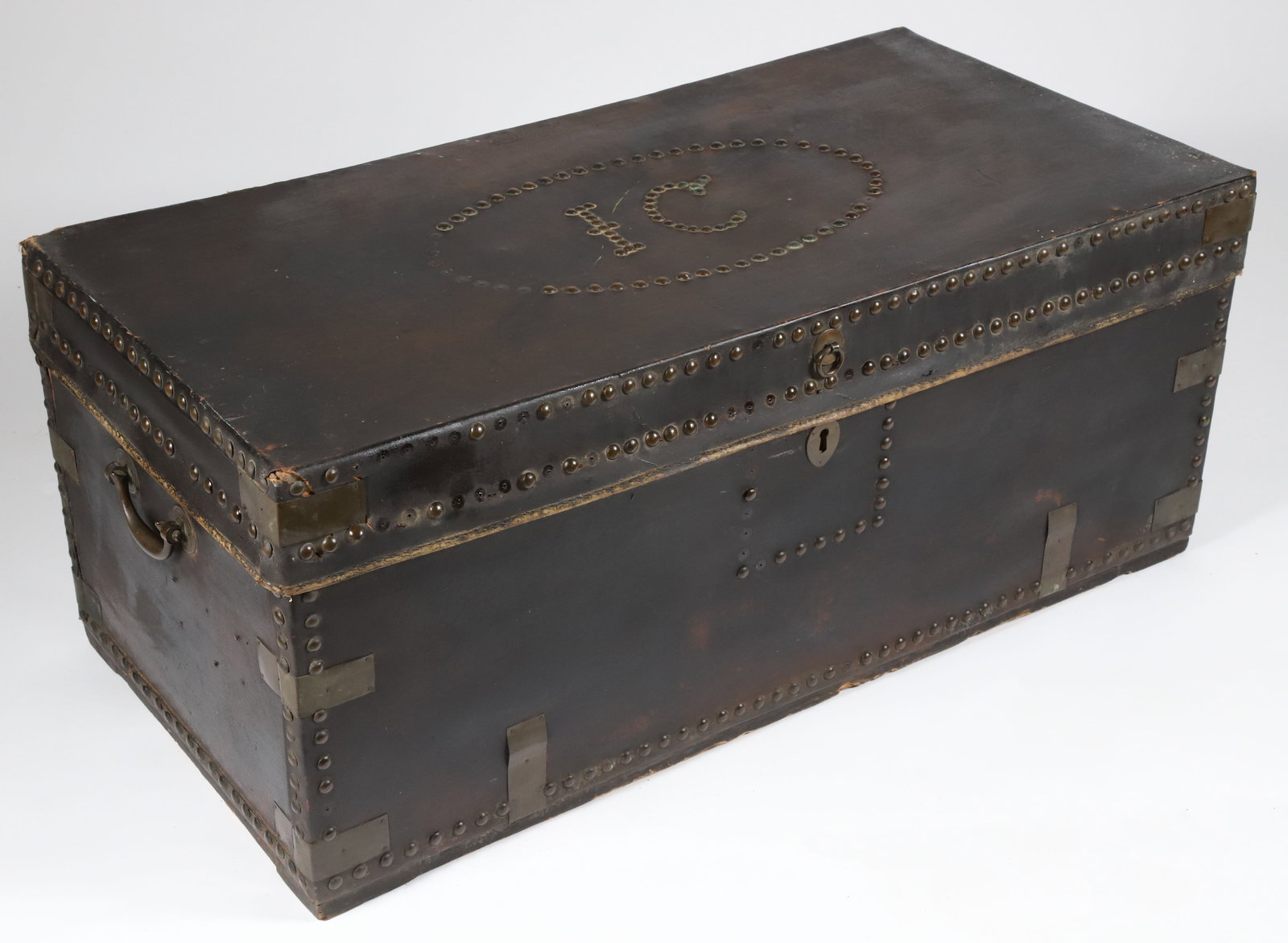 Chinese Export Leather Covered Brass Bound Camphorwood Trunk, 19th Century (1 of 6)