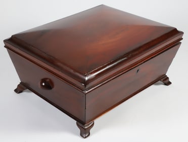 English Lift Top One Drawer Mahogany Jewelry Box, 19th Century