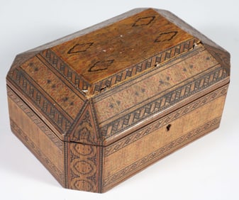 Small Rectangular Marquetry Inlaid Box with Chamfered Lid