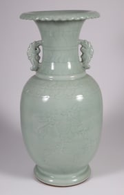 Celedon Porcelain Embossed Vase