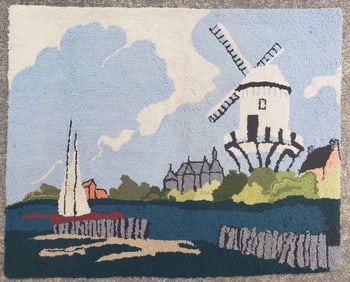 Vintage Pictorial Coastal Hooked Rug, 20th century