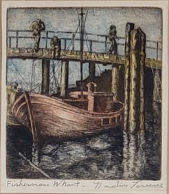 Nadine Porter Torrance "Fisherman?s Wharf" Colored Etching