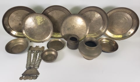 Vintage Collection of Solid Brass Dishware, 20th century