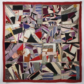 Antique Satin and Silk Crazy Quilt, 19th Century