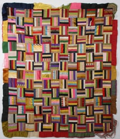 Antique Hat Silk Ribbon Quilt, circa 1890
