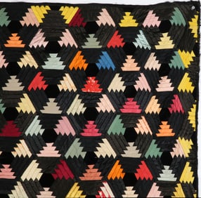 Antique Geometric Pattern Satin Quilt, 19th Century