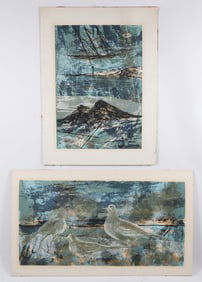 Two Mid-Century Screen-Prints by Bradford, Titled "Breakwater #1" and "Ship and Surf #2"