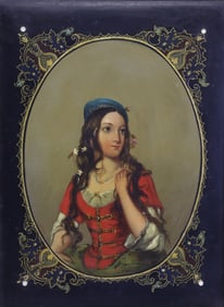 English Cameo on Papier Mache "Portrait of a Young Lass", circa 1870
