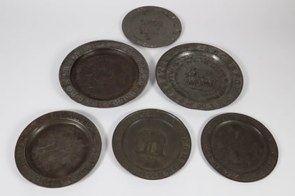 Six Embossed Tin Child's Plates, 19th Century