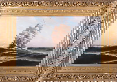 Theodore Victor Carl Valenkamph Oil on Canvas "Clipper on the High Seas"
