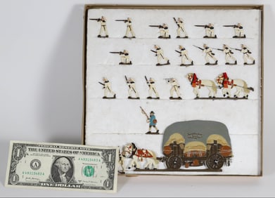 Vintage Boxed Set of Military Lead Figures, Horse and Carriage