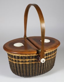Harry A. Hilbert Oval Baleen Wrapped Swing Handled Basket