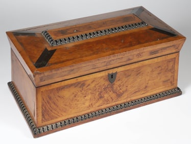 Burl Wood Two-Compartment Tea Caddy, 19th Century