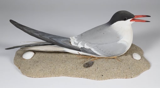 Carved and Painted Nesting Tern Signed Fisher