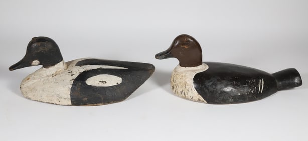 Two Antique Black and White Duck Decoys